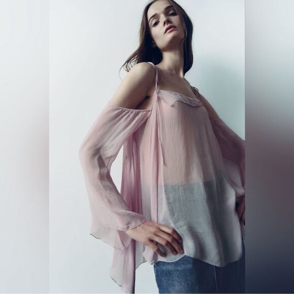 ZARA BOHO SEMI-SHEER VOLUMINOUS BLOUSE - Picture 1 of 9